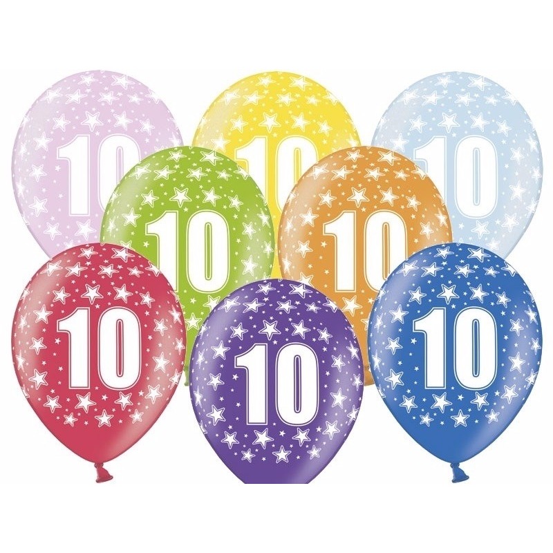 6x stuks 10 jaar ballonnen leeftijd feestartikelen -