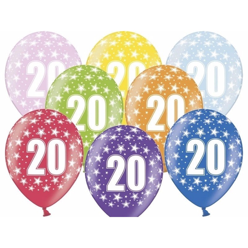 6x stuks 20 jaar thema ballonnen met sterren -