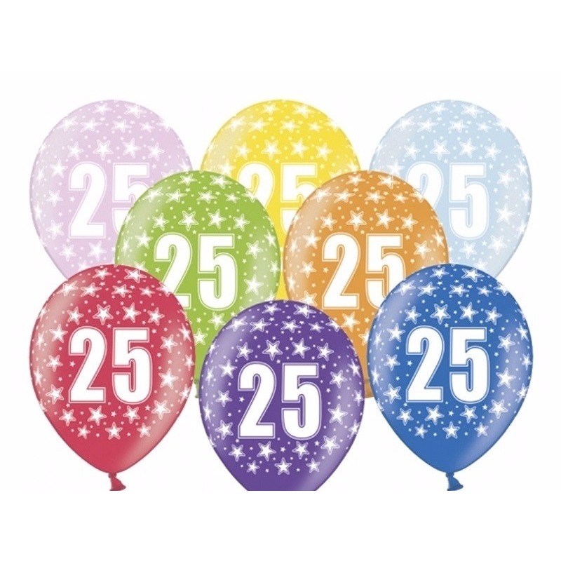 6x stuks 25 jaar thema party ballonnen met sterren -