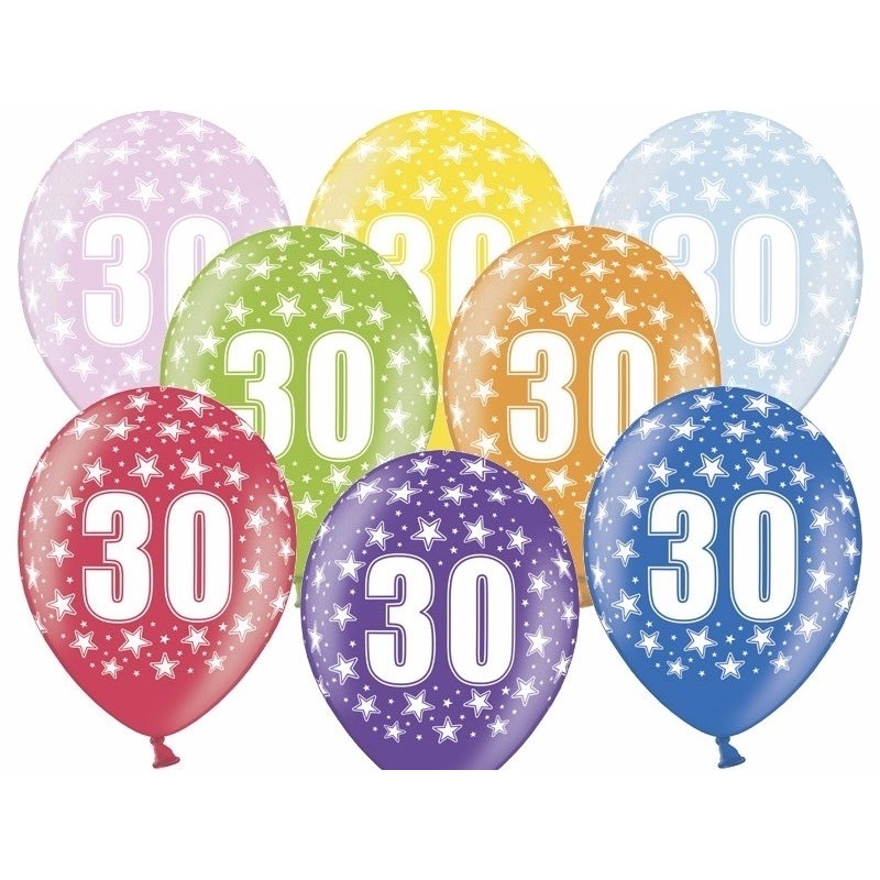6x stuks 30 jaar thema ballonnen met sterren -