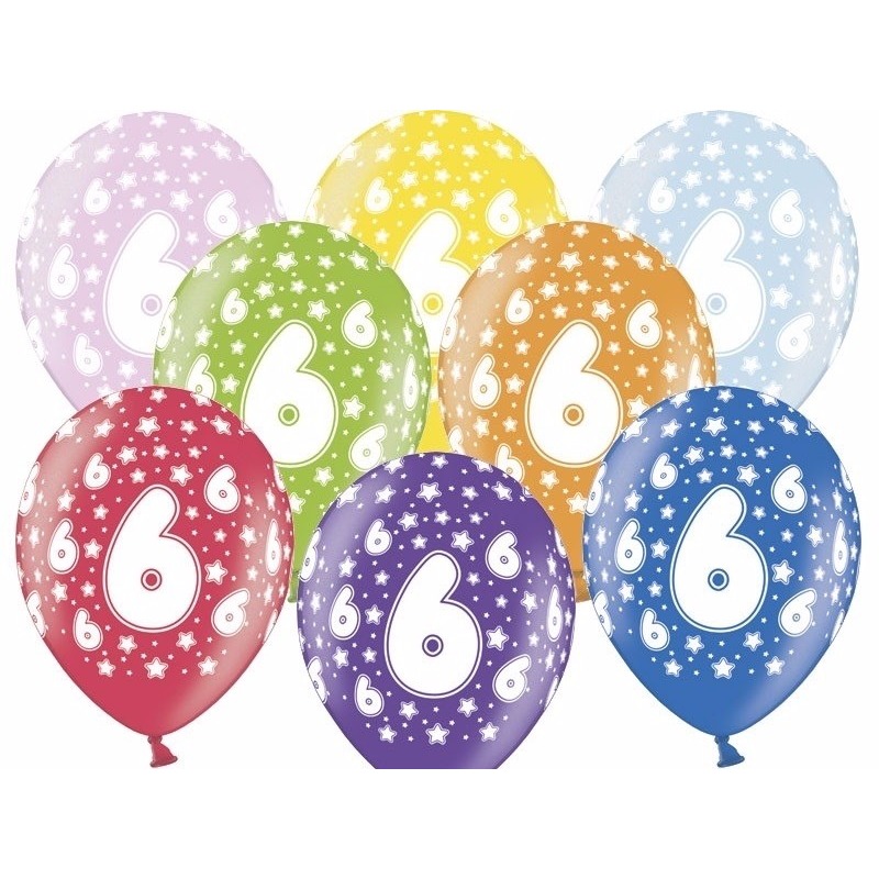 6x stuks feest ballonnen met 6 jaar print -