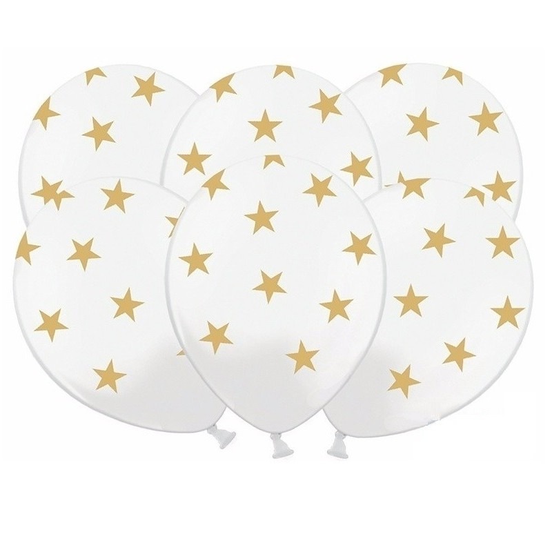 6x witte ballonnen met gouden sterretjes -