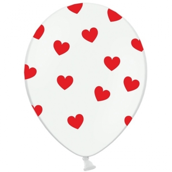 6x witte ballonnen met rode hartjes