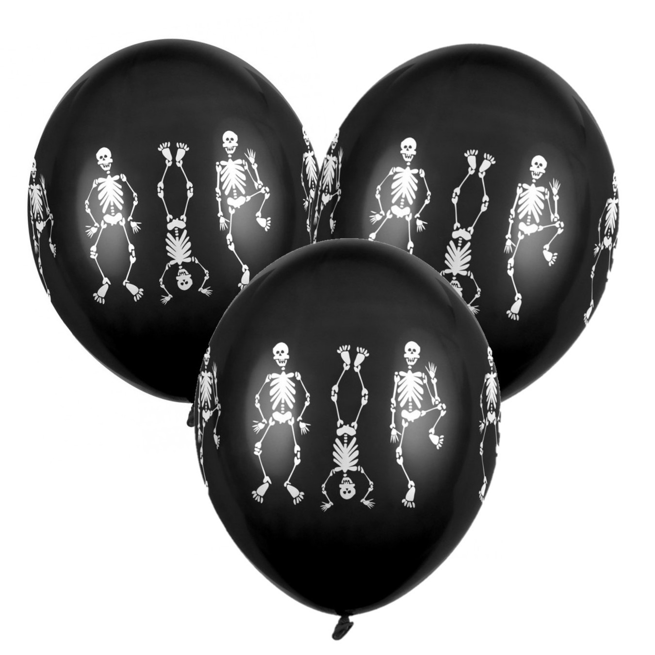 6x Zwarte horror ballonnen skeletten 30 cm -
