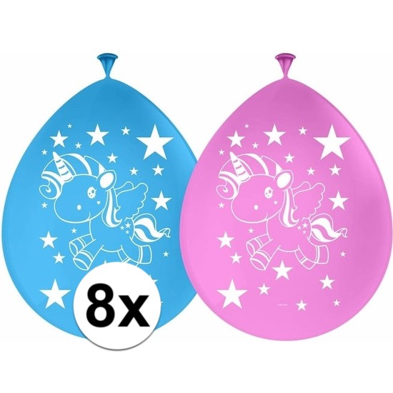 8x Eenhoorns ballonnen 30 cm kinderfeestje/kinderpartijtje versiering/decoratie