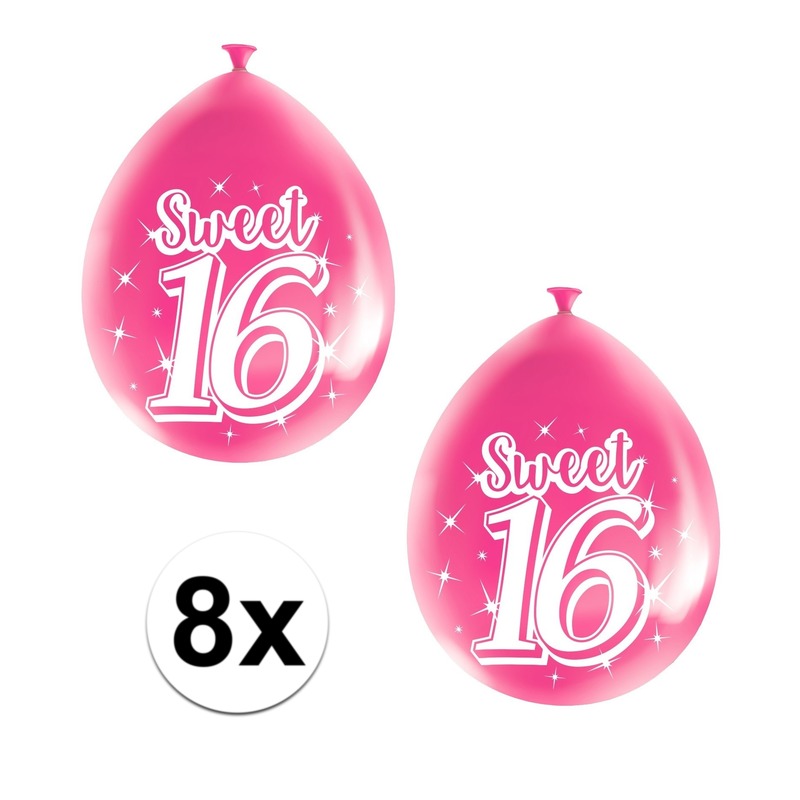 8x Leeftijd ballonnen 16 jaar roze feestversiering -