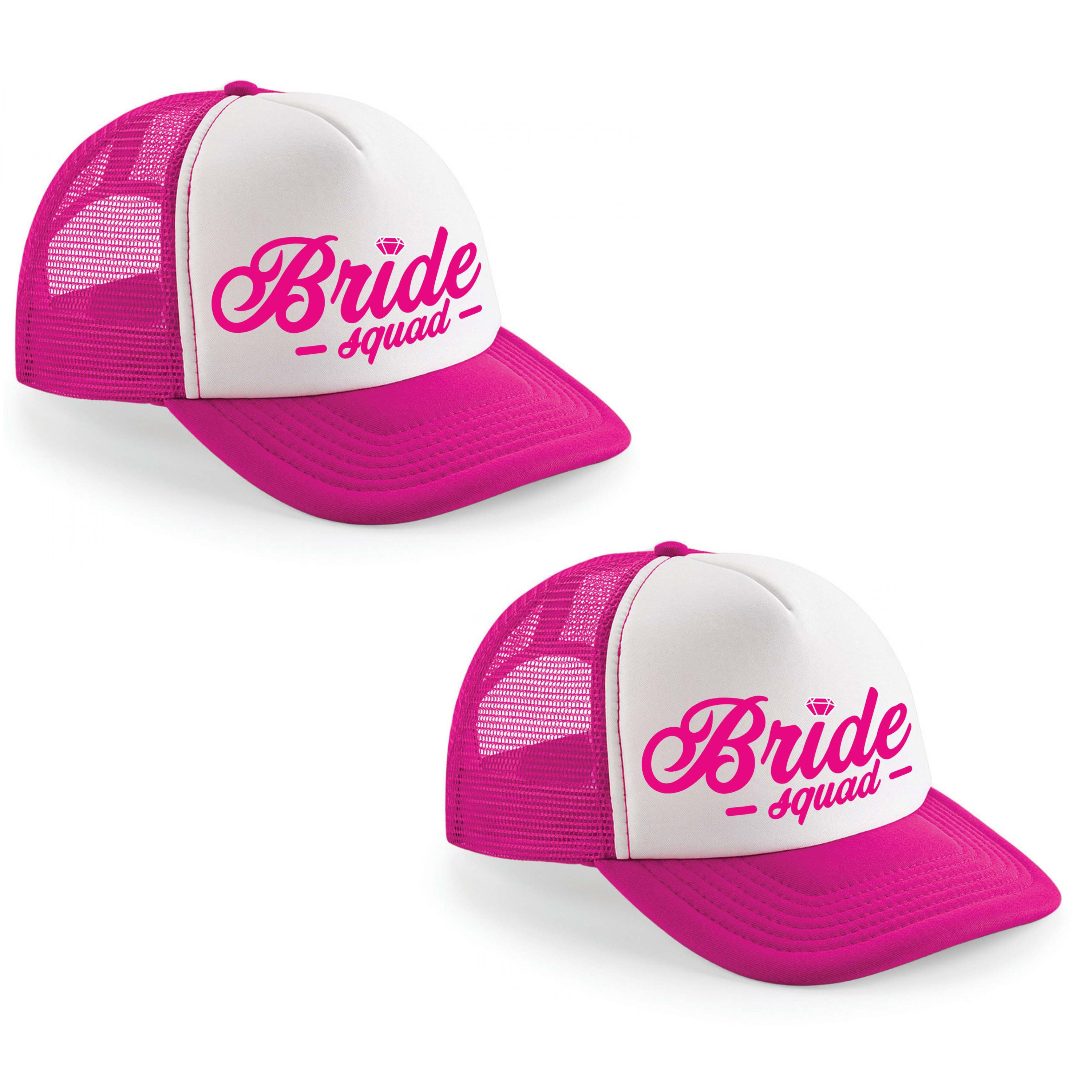 8x stuks bride Squad script vrijgezellen snapback cap/ truckers petje roze fuchsia dames