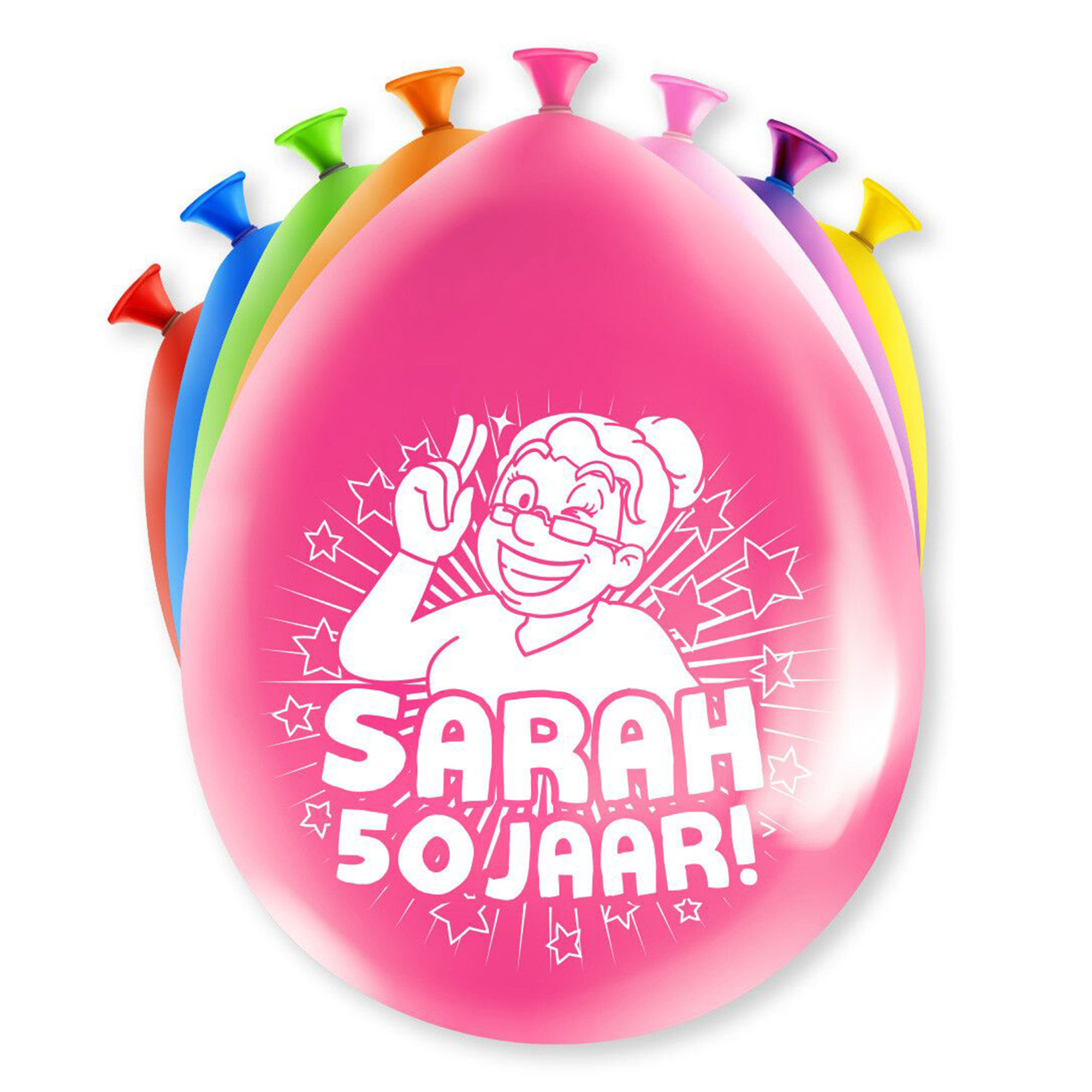 8x stuks Sarah/50 jaar feest ballonnen - diverse kleuren - latex - ca 30 cm -