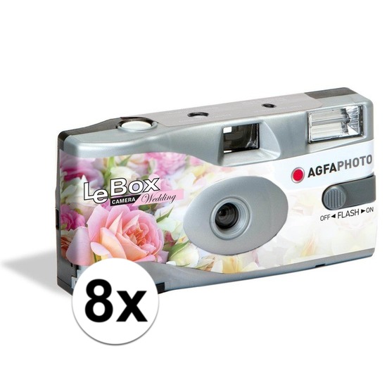 Merkloos 8x Wegwerp cameras/fototoestelen met flits voor 27 kleurenfotos voor bruiloft/huwelijk -