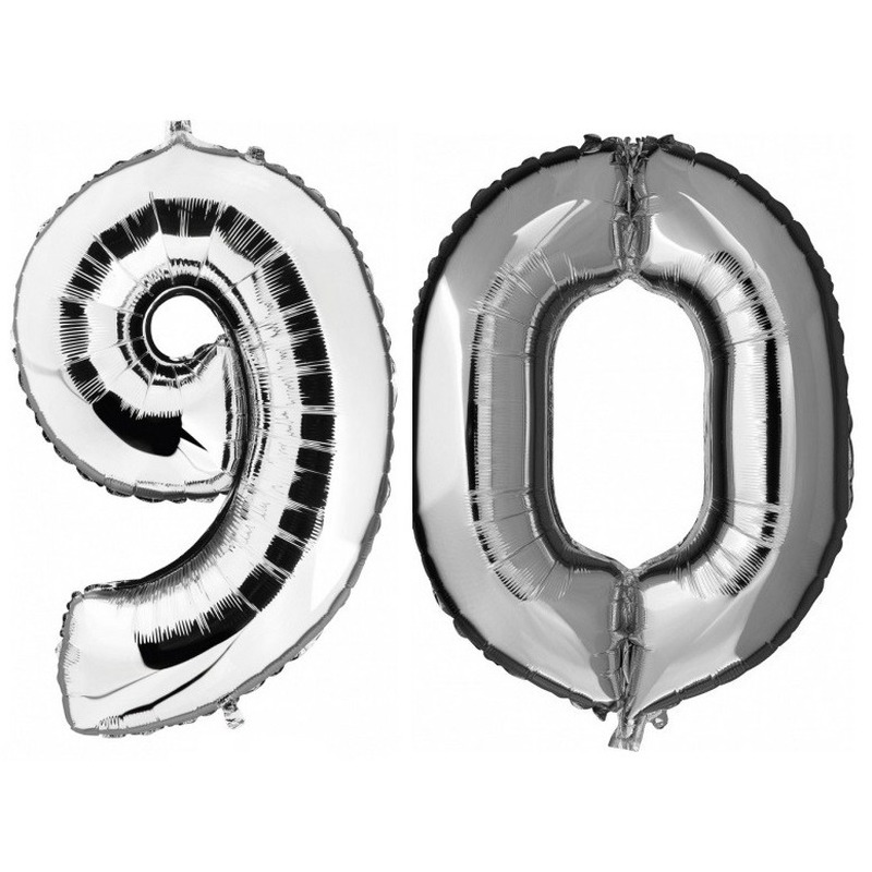 90 jaar leeftijd helium/folie ballonnen zilver feestversiering -