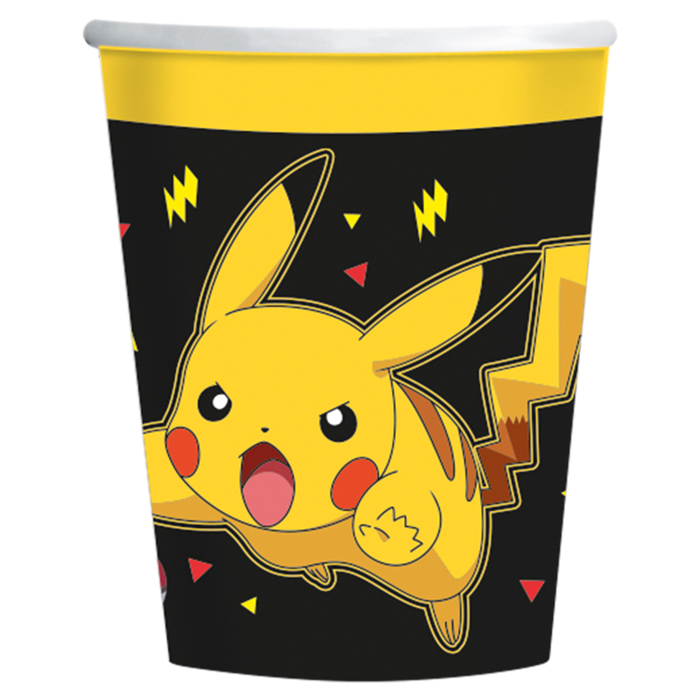 Amscan Pokemon themafeest drinkbekers - 8x - zwart/geel - karton - 237 ml