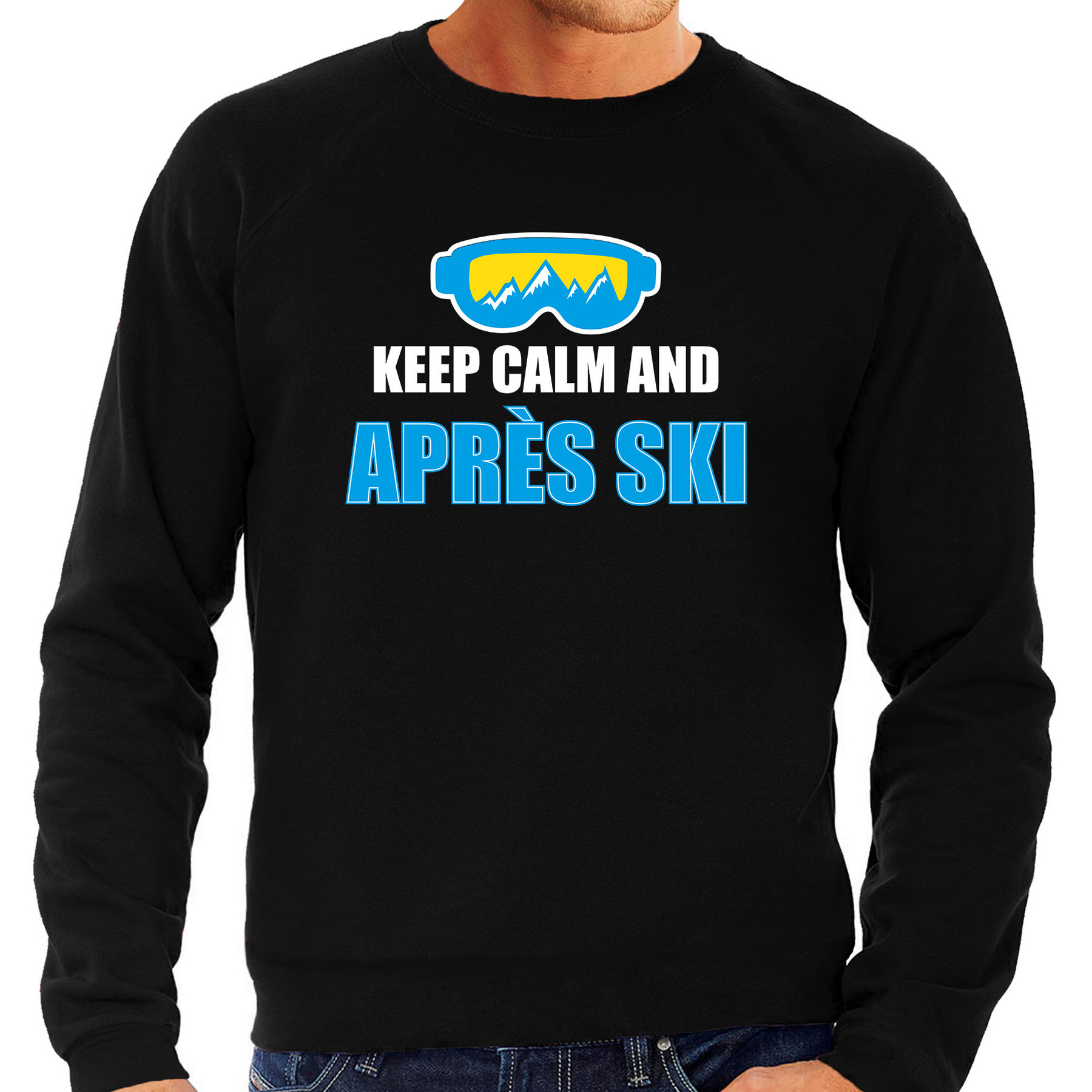 Apres-ski sweater / trui Wintersport Keep calm zwart voor heren