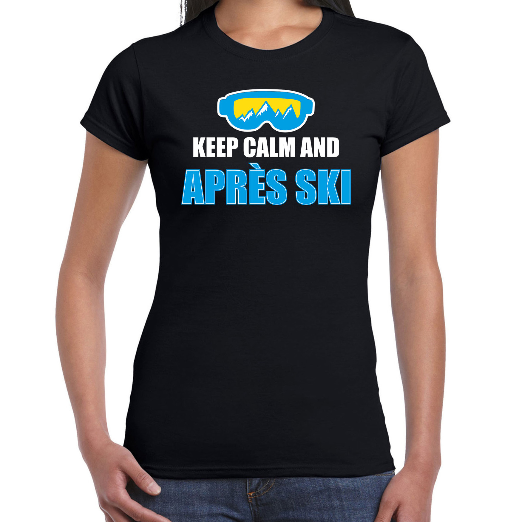 Apres-ski t-shirt wintersport Keep calm zwart voor dames