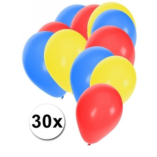 Ballonnen blauw rood en geel -