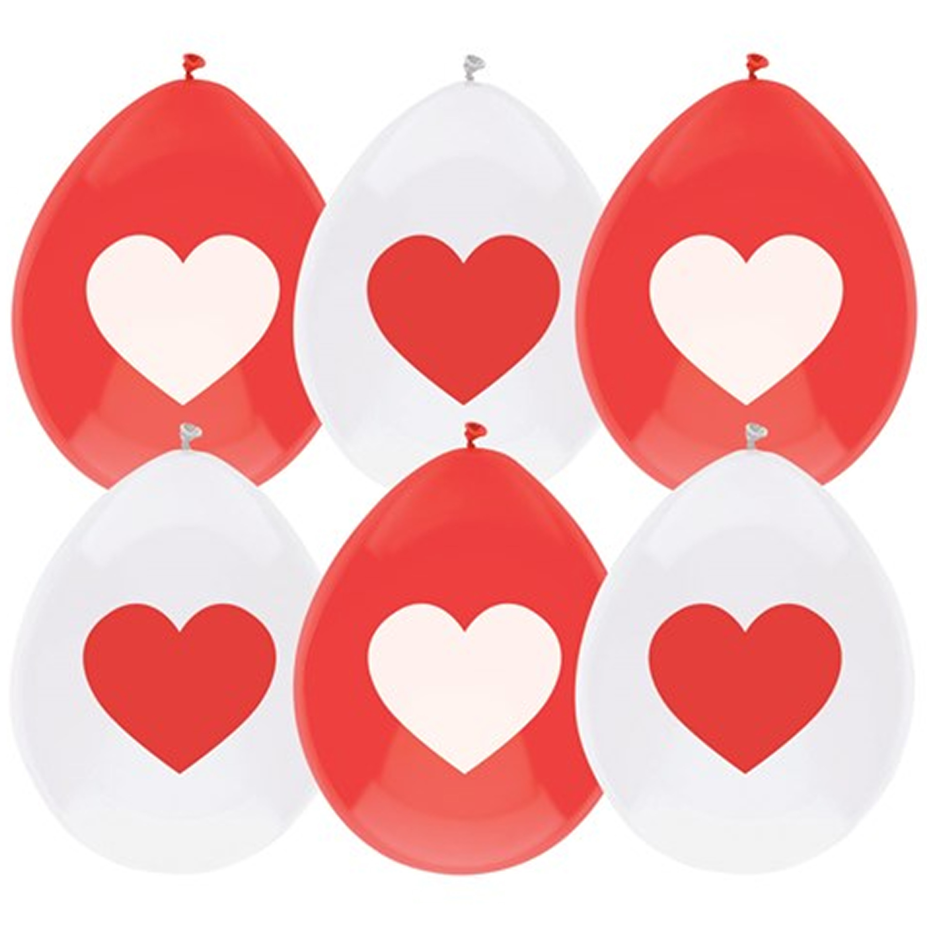 Ballonnen - Love hartjes print Valentijn - rood/wit - 6x stuks - 29 cm