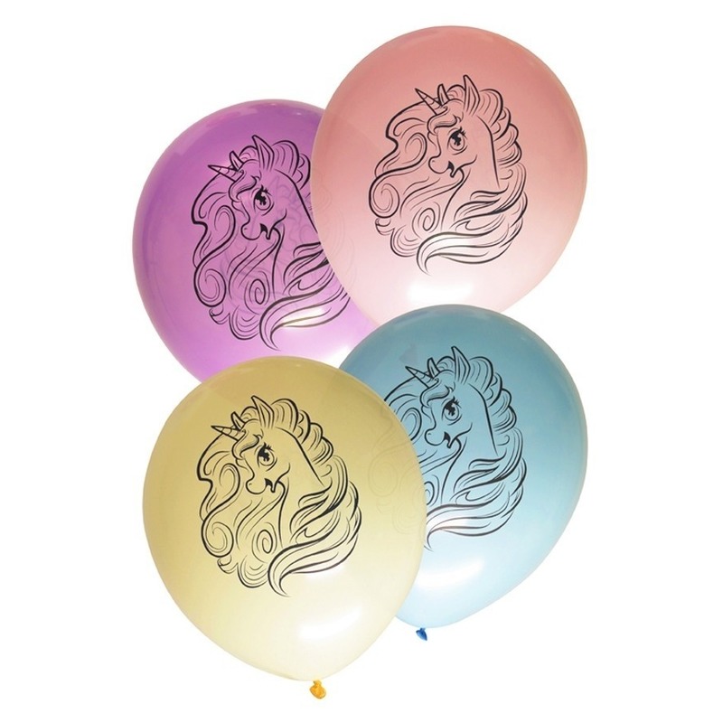 Ballonnen met eenhoorn print 8x stuks