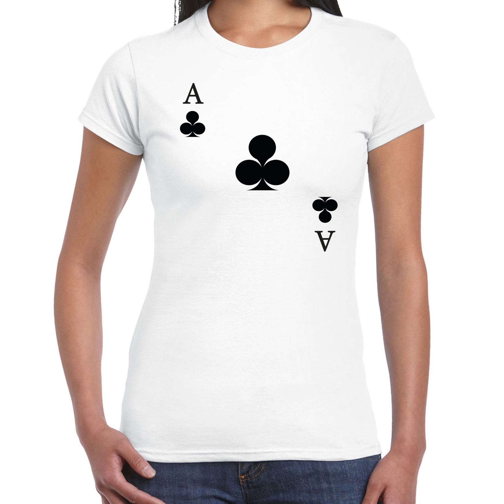 Bellatio Decorations casino thema verkleed t-shirt dames - klaver aas - wit - poker t-shirt