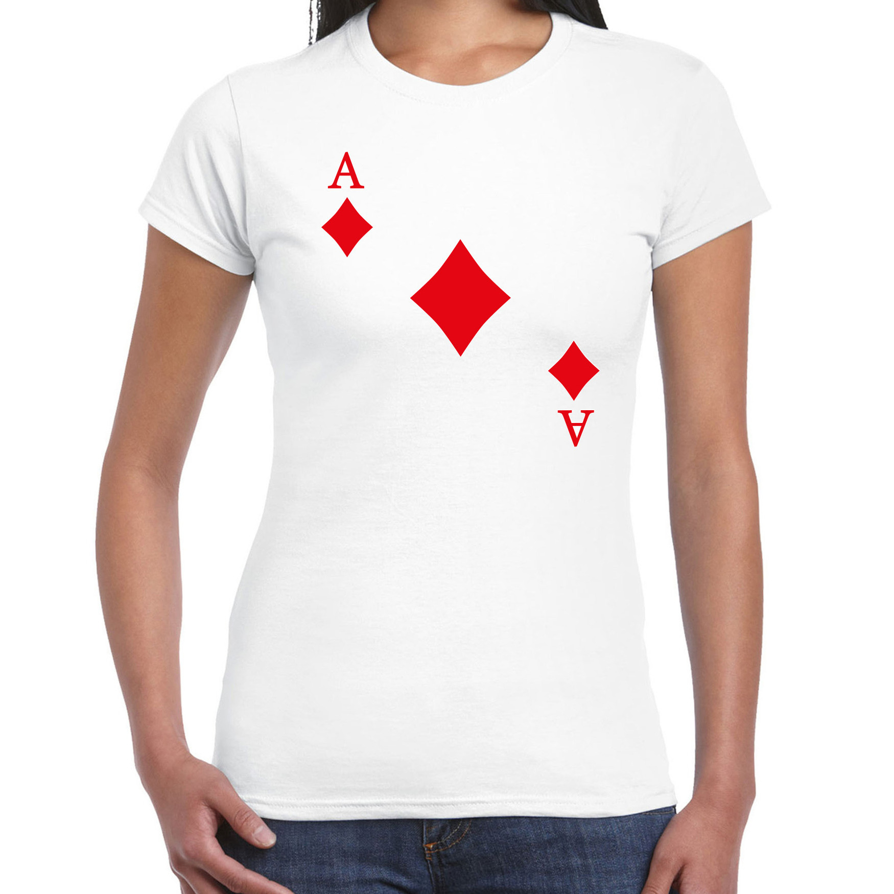 Bellatio Decorations casino thema verkleed t-shirt dames - ruiten aas - wit - poker t-shirt