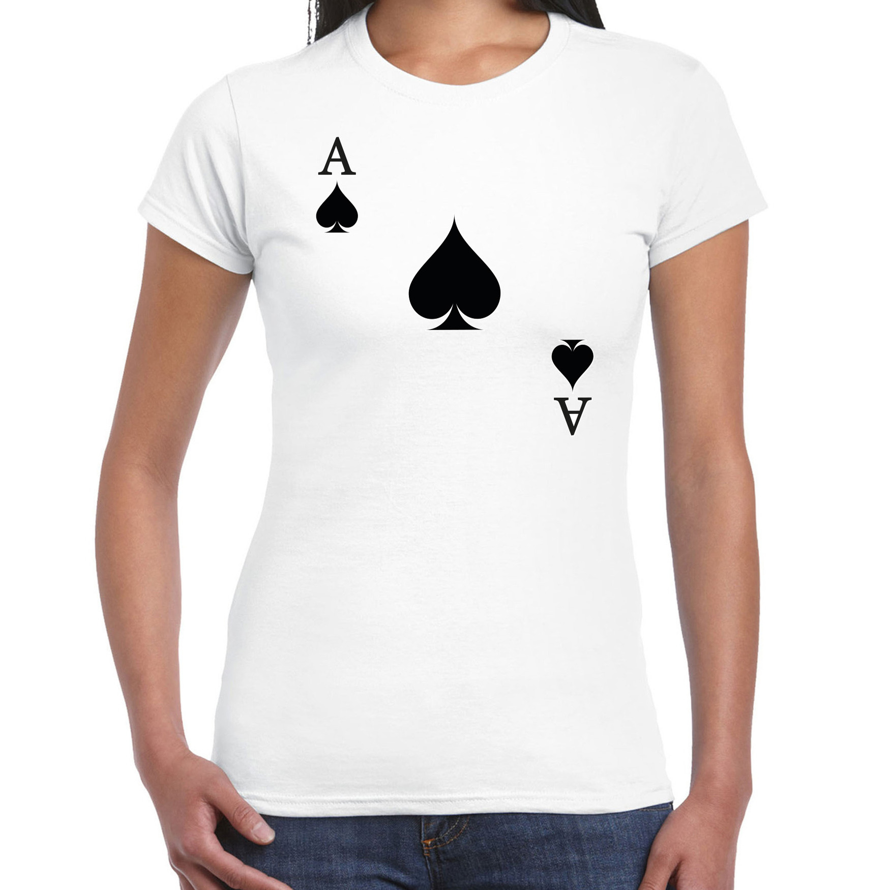 Bellatio Decorations casino thema verkleed t-shirt dames - schoppen aas - wit - poker t-shirt