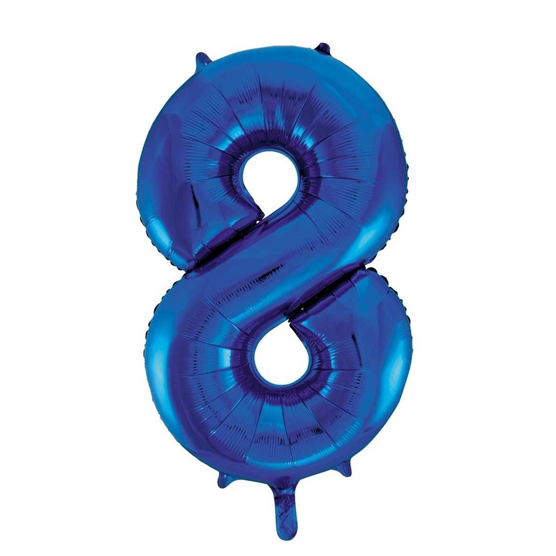 Blauwe leeftijden ballon cijfer 8