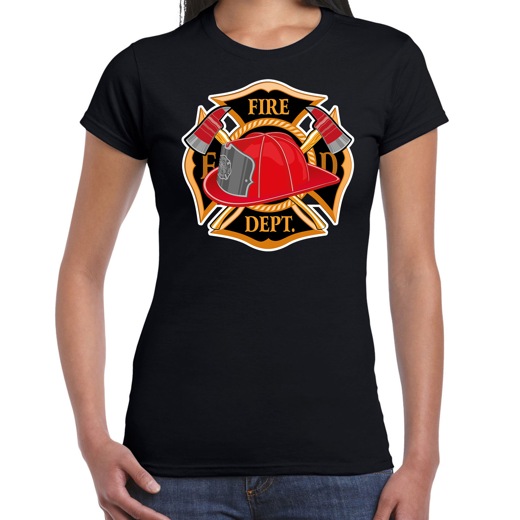 Carnaval brandweervrouw / brandweer shirt / kostuum zwart voor dames