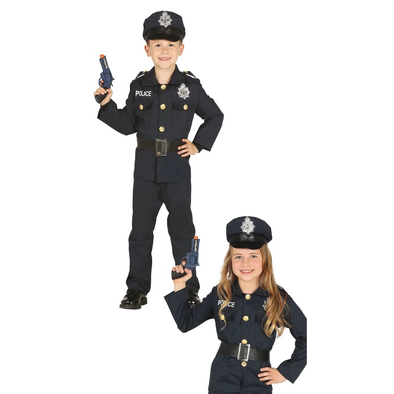 Carnavalskleding politie agent uniform jongens/meisjes 5-6 jaar (110-116) -