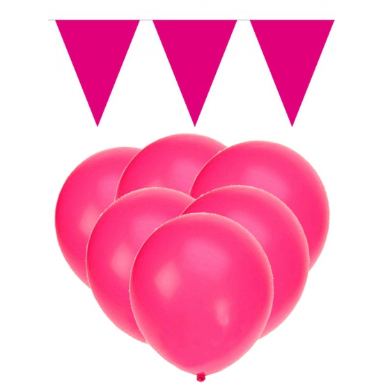Decoratie roze 15 ballonnen met 2 vlaggenlijnen -