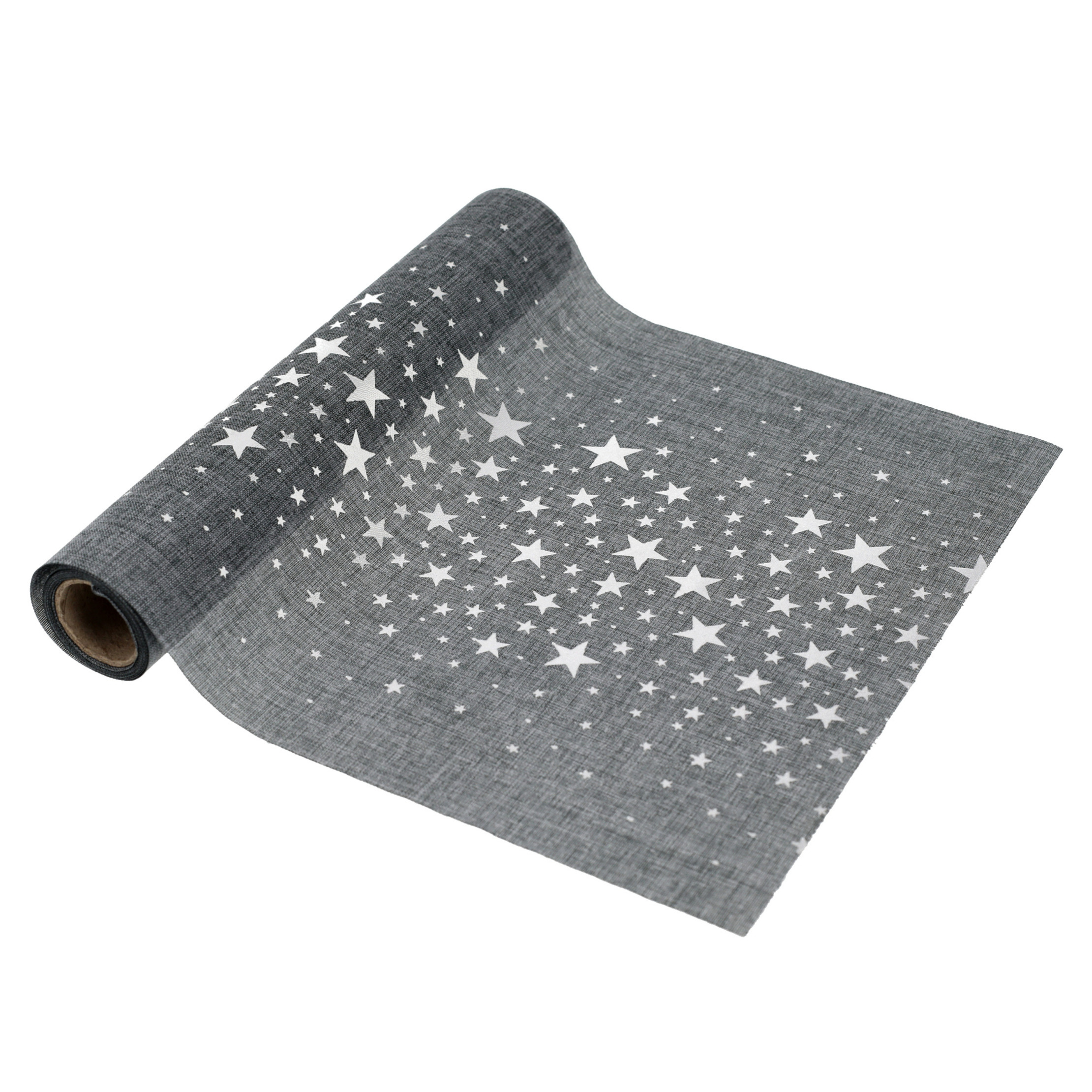 Cepewa Decoratie stof/tafelloper grijs met sterren 28 x 200 cm -