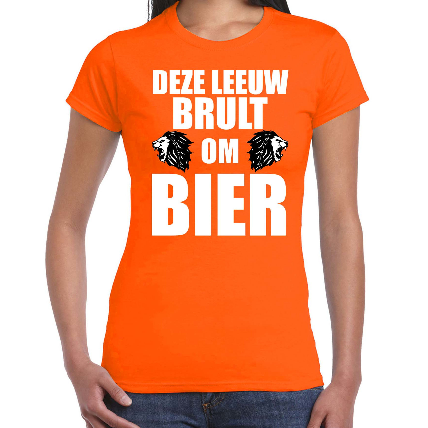 Deze leeuw brult om bier t-shirt oranje voor dames - Koningsdag / EK/WK shirts L -