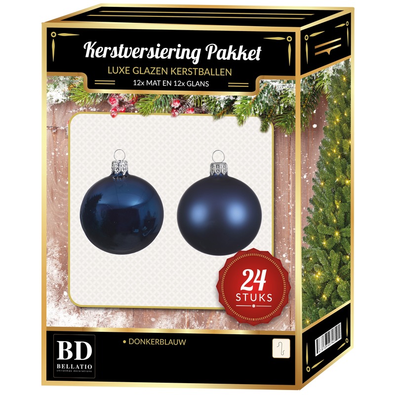 Donkerblauwe Kerstversiering Kerstballen 24-delig 6 cm -