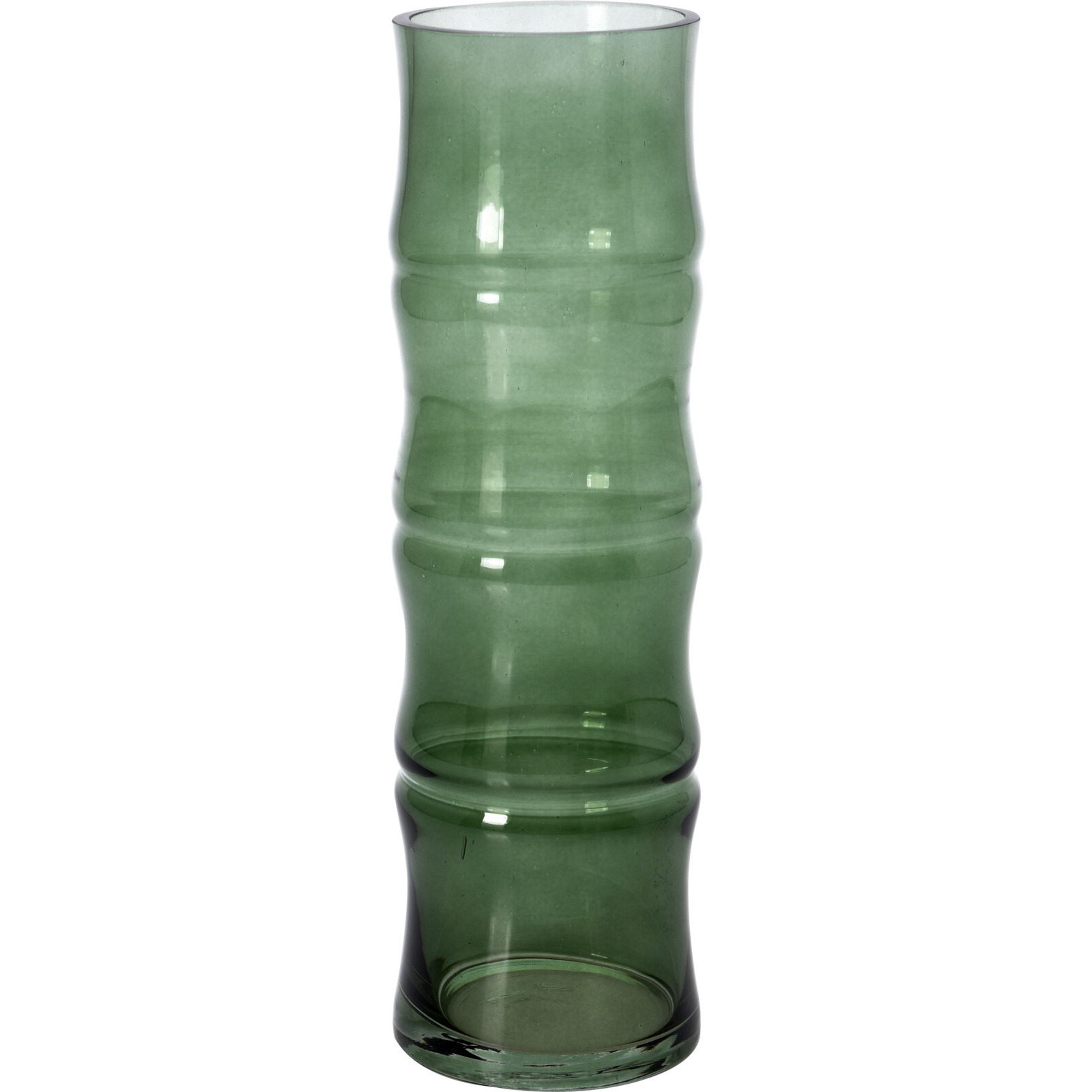 Donkergroene glazen bamboe vaas/vazen 9 x 31 cm - Vazen van glas