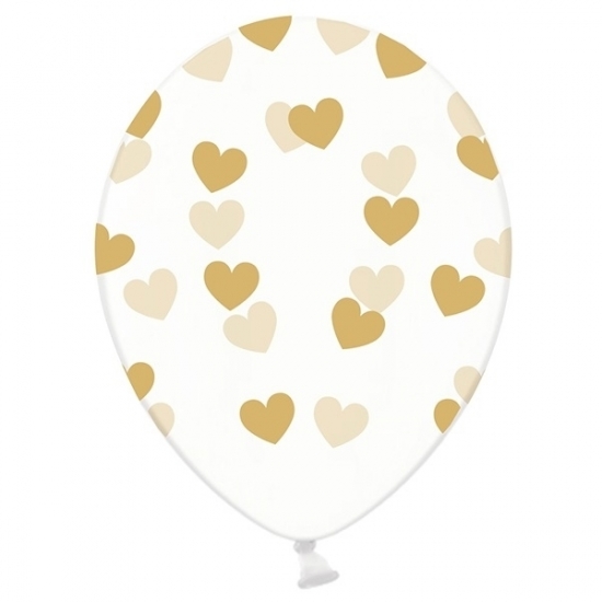 Doorzichtige ballonnen met gouden hartjes 6 x -