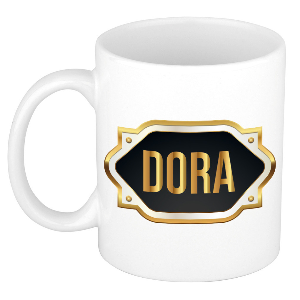 Dora naam / voornaam kado beker / mok met goudkleurig embleem