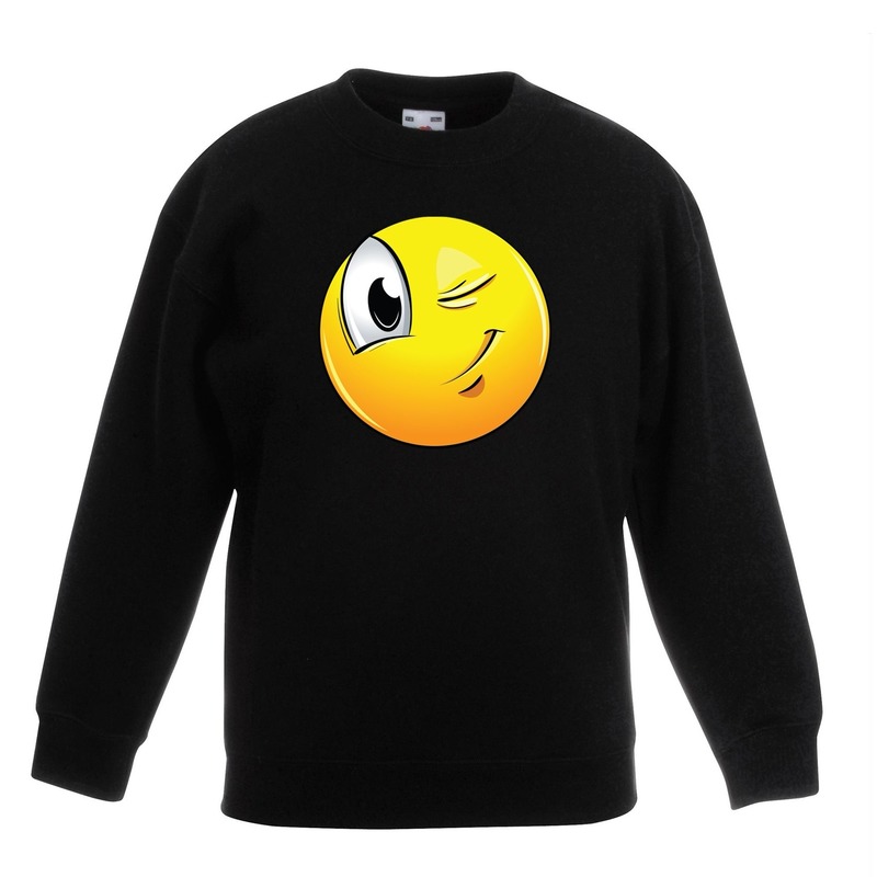 Emoticon knipoog sweater zwart kinderen