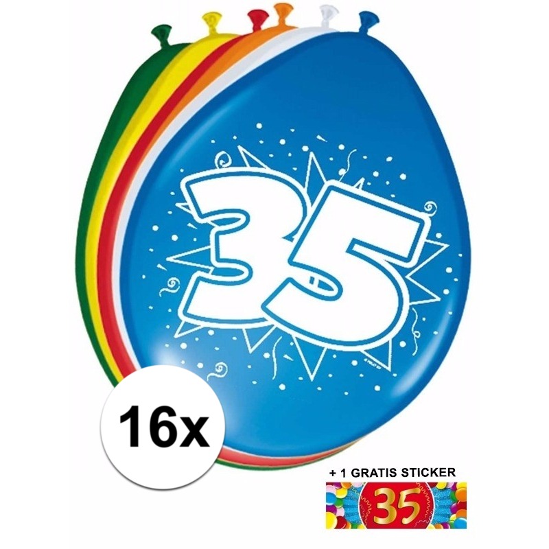 Feest ballonnen met 35 jaar print 16x + sticker