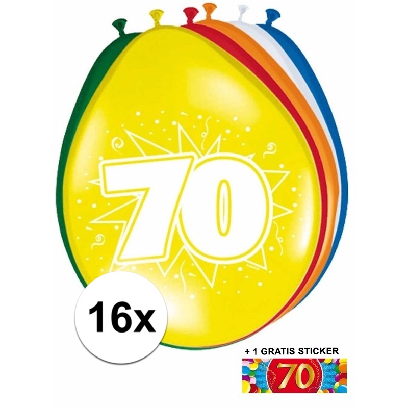 Feest ballonnen met 70 jaar print 16x + sticker
