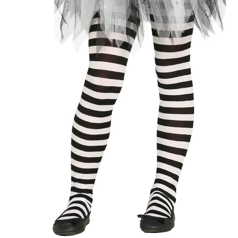 Feest/party gestreepte heksen panty maillot zwart/wit voor meisjes -