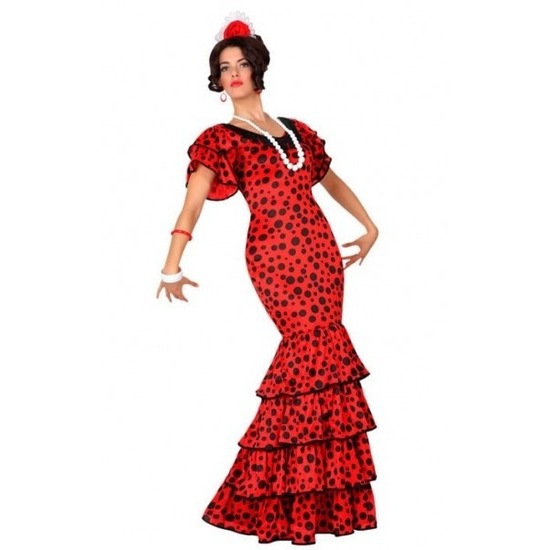 Flamenco danseres jurk rood met stippen voor dames XS/S (34-36) -
