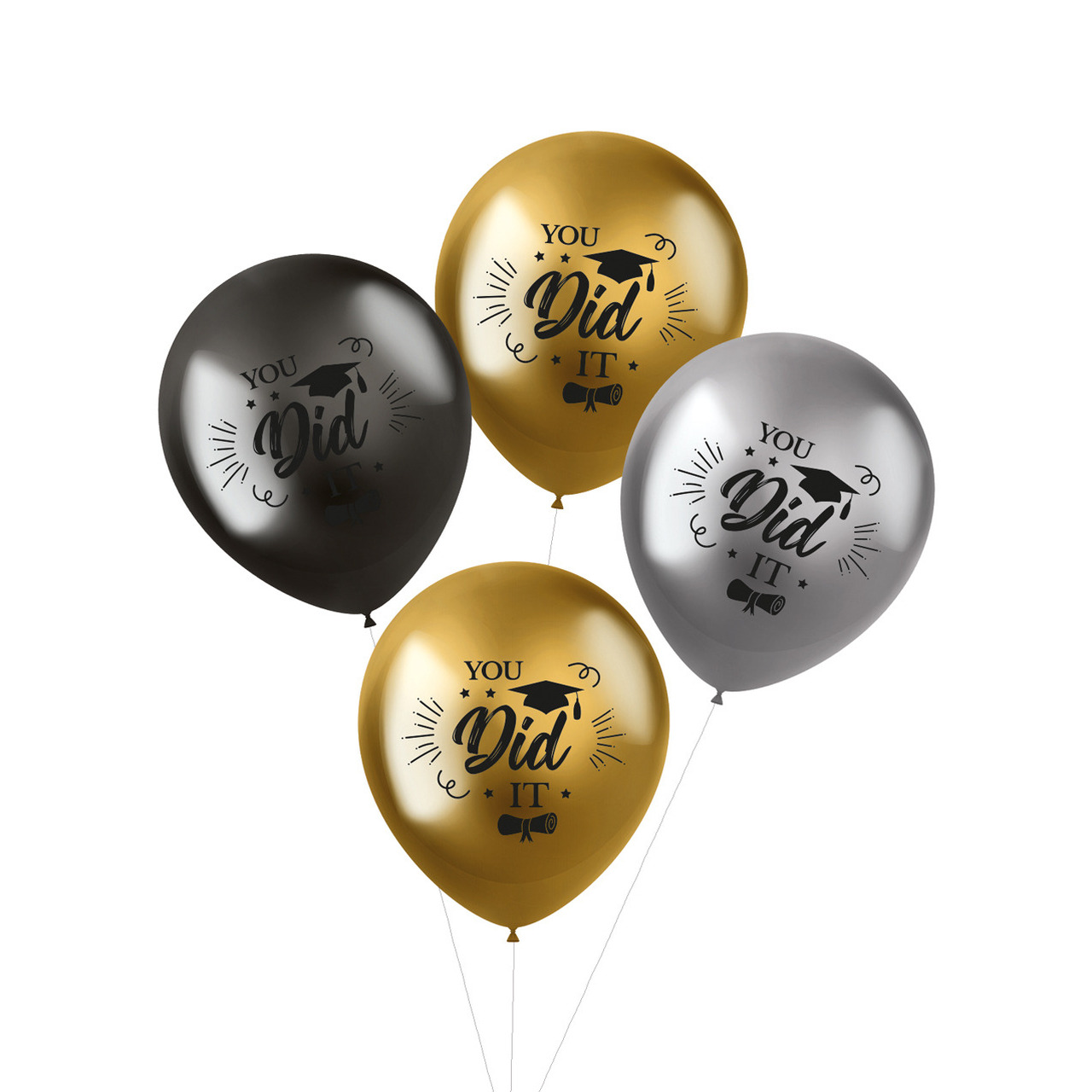 Folat Ballonnen geslaagd thema - 4x - goud/zilver/grijs - latex - 33 cm - examenfeest versiering