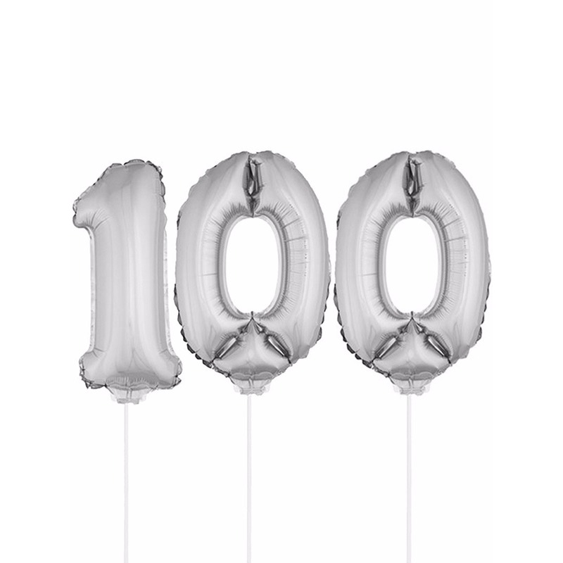 Folie ballonnen cijfer 100 zilver 41 cm -