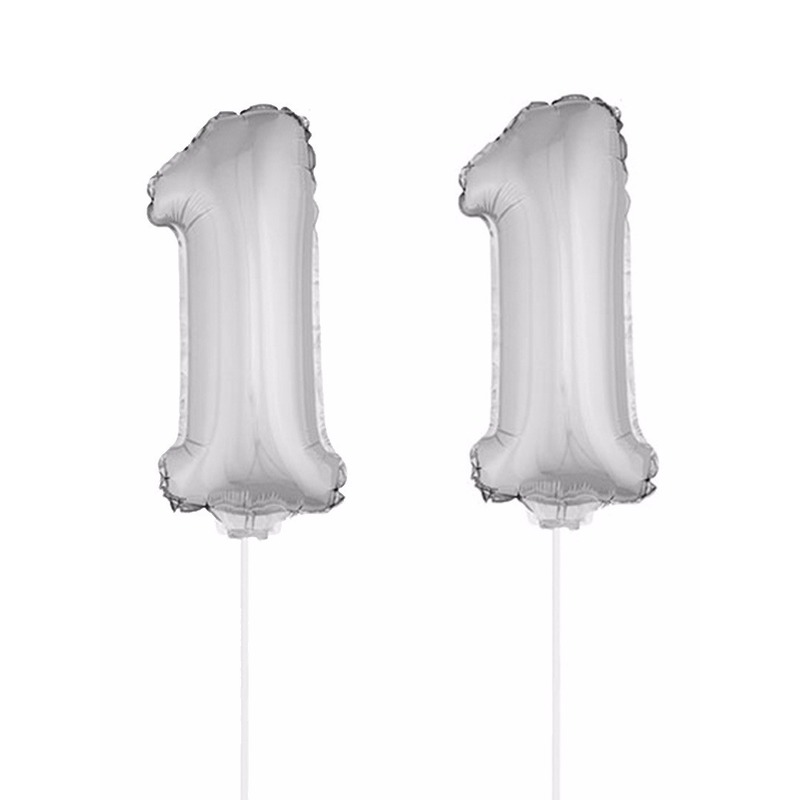 Folie ballonnen cijfer 11 zilver 41 cm -