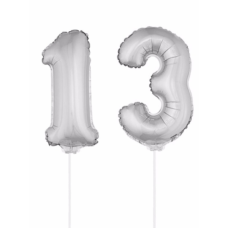 Folie ballonnen cijfer 13 zilver 41 cm -
