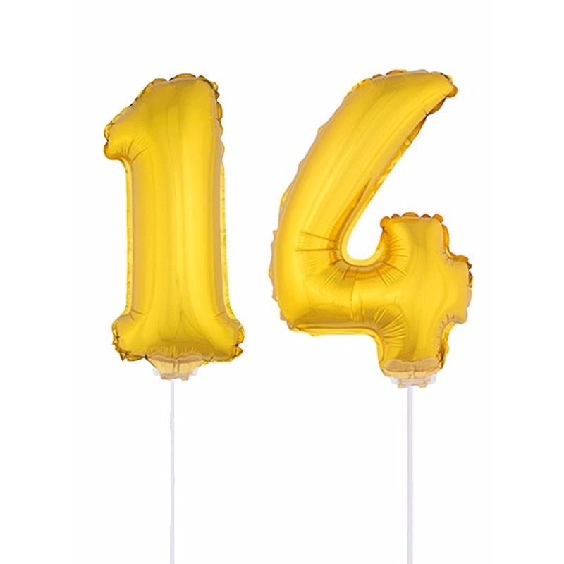 Folie ballonnen cijfer 14 goud 41 cm -