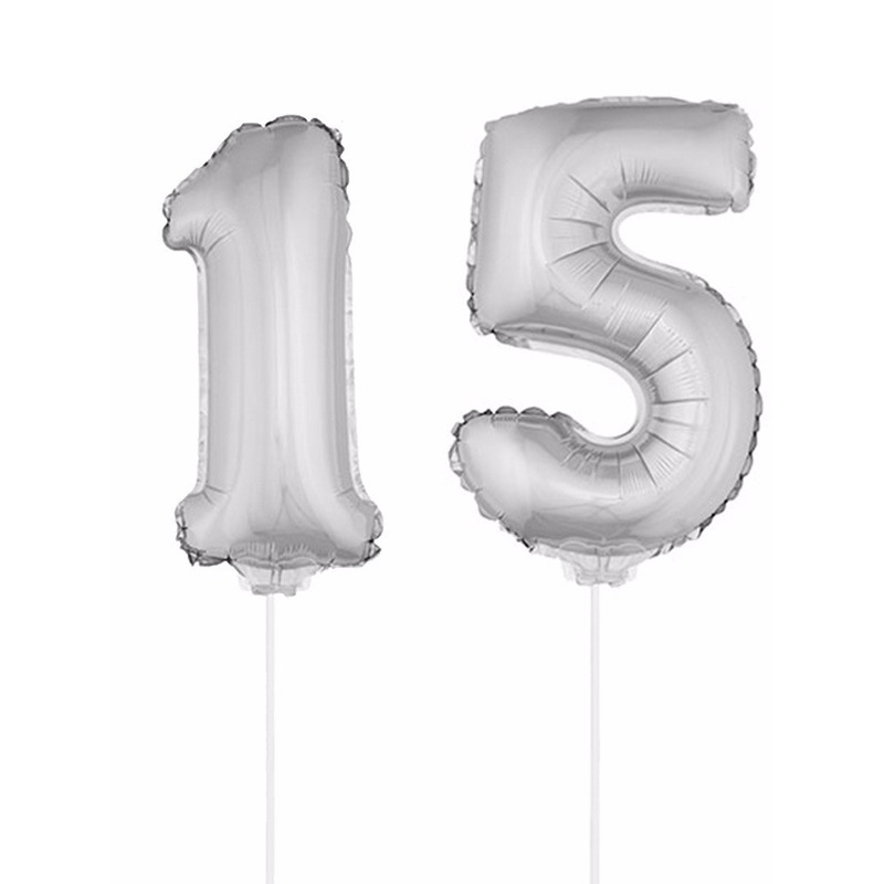 Folie ballonnen cijfer 15 zilver 41 cm -
