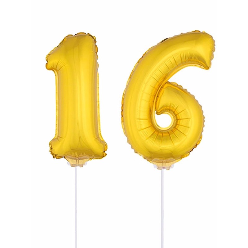 Folie ballonnen cijfer 16 goud 41 cm -