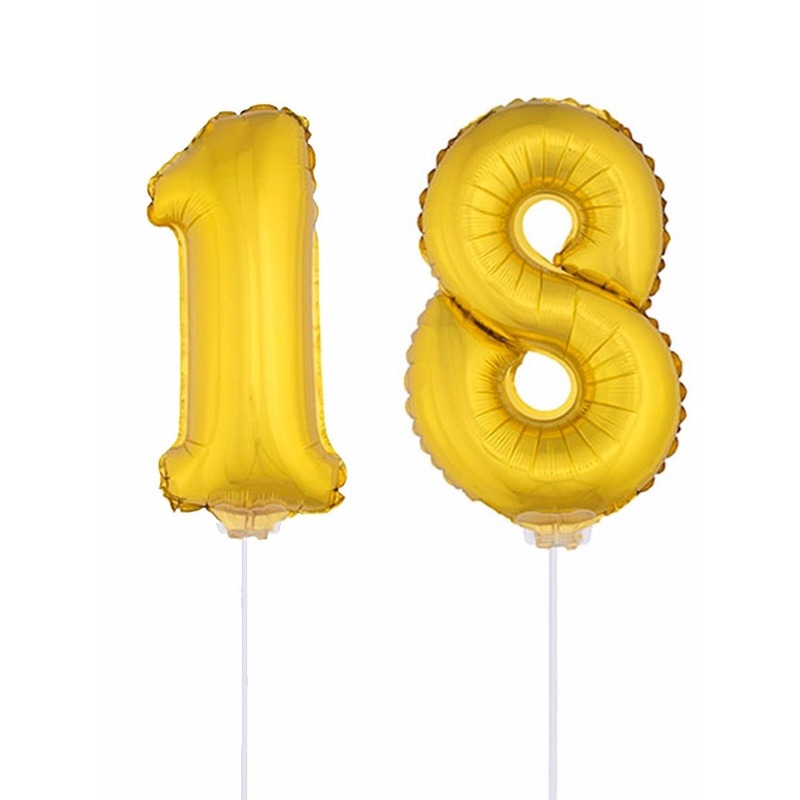 Folie ballonnen cijfer 18 goud 41 cm -