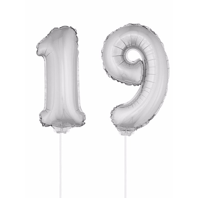 Folie ballonnen cijfer 19 zilver 41 cm