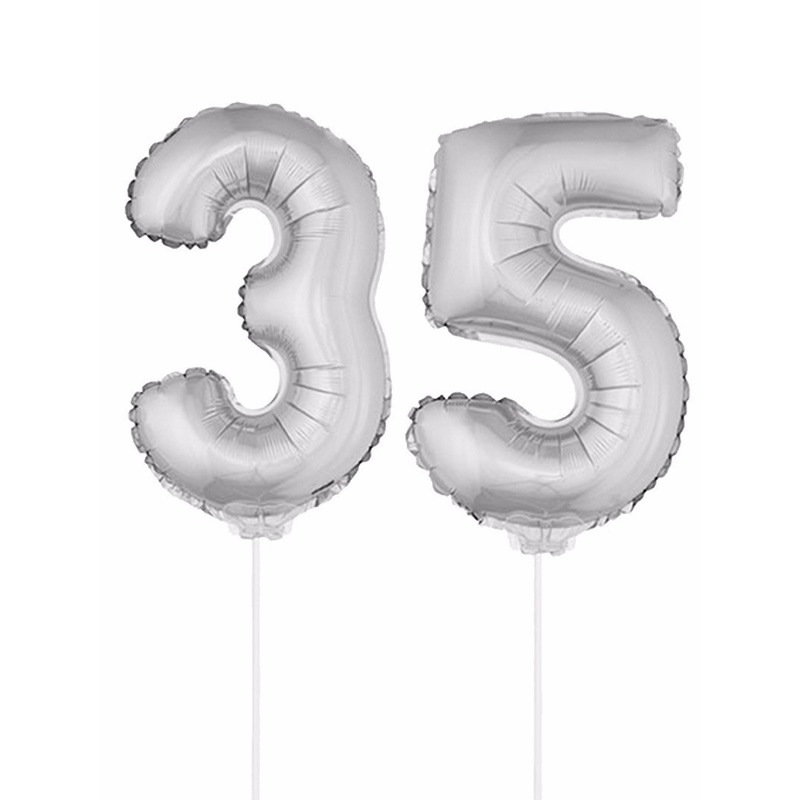 Folie ballonnen cijfer 35 zilver 41 cm -
