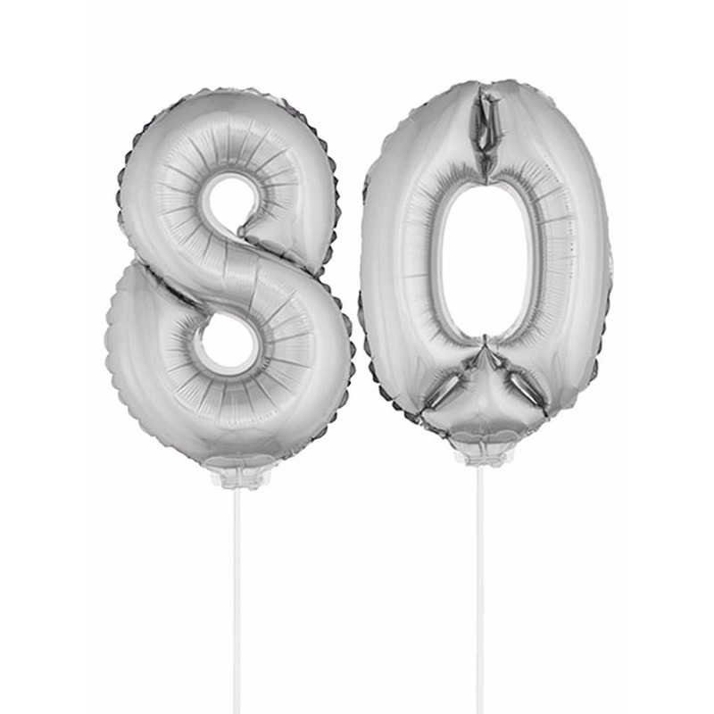 Folie ballonnen cijfer 80 zilver 41 cm -
