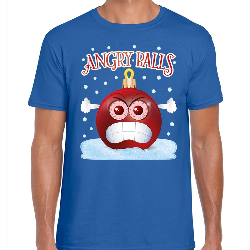 Fout kerstborrel t-shirt / kerstshirt Angry balls blauw voor heren